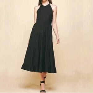 Pinch Black Sleeveless Smocked Tiered Halter Maxi Dress Sz L NWT